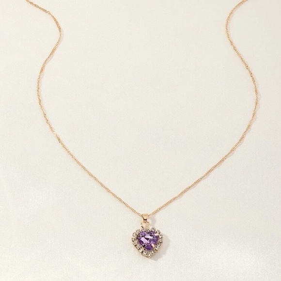 Rhinestone Heart Charm Pendant Necklace - Picture 4 of 7